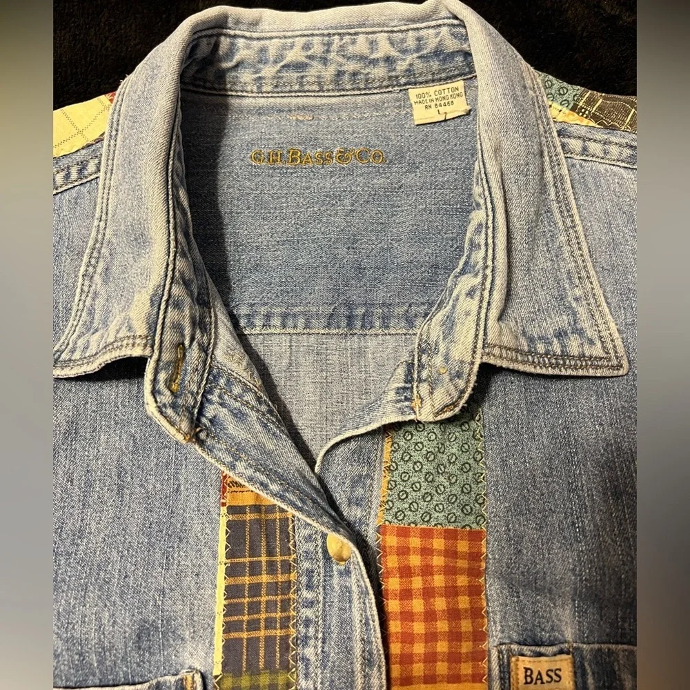 Vtg G.H.Bass Patchwork Denim Shirt/Light Jacket Women’s Large - Picture 4 of 8